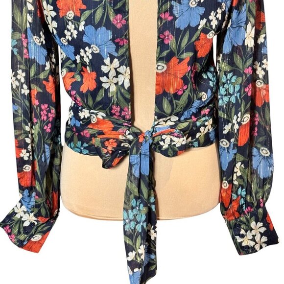 ASTR the Label Dark Floral Cropped Blouse Top Sz.M Multi Open Back Romantic - Picture 7 of 16
